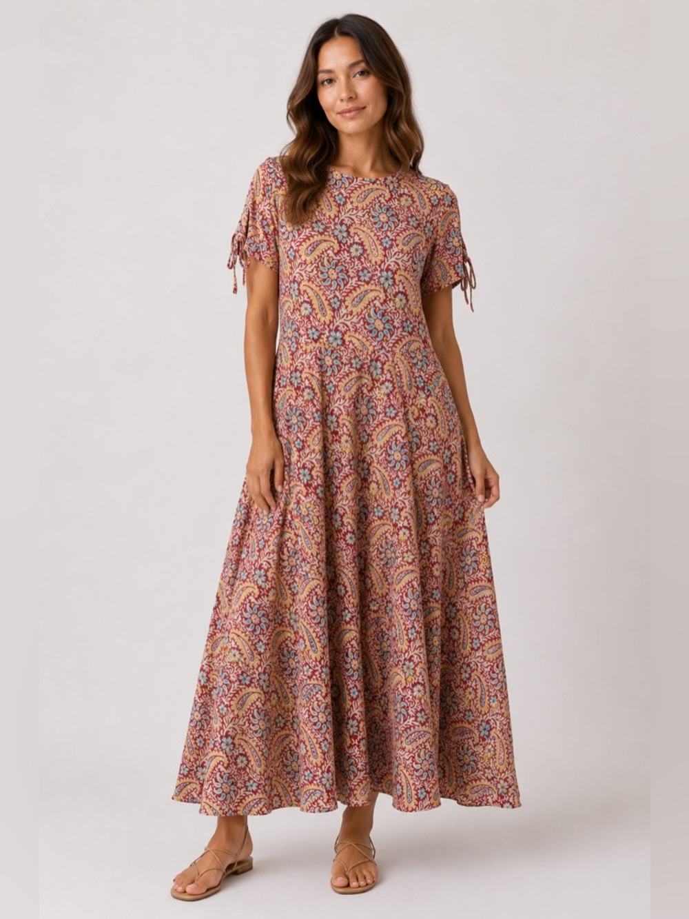 Chaps Paisley Maxi Dress NWT XL Tie Sleeve Cotton